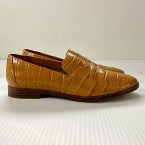 Rockport Womens Perpetua Classic Penny Loafer Shoes Mustard Yellow Croc 8